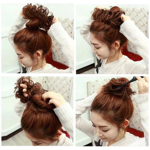 Lelinta Hair Bun Extensions - Wavy Curly Messy Donut Chignons Hair Piece - Black Brown Mix Bleach