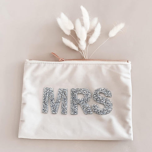 Mrs Makeup Velvet Bag | Bride Cosmetic Pouch Sparkle Letter Mrs| Bridal Shower Gift Idea