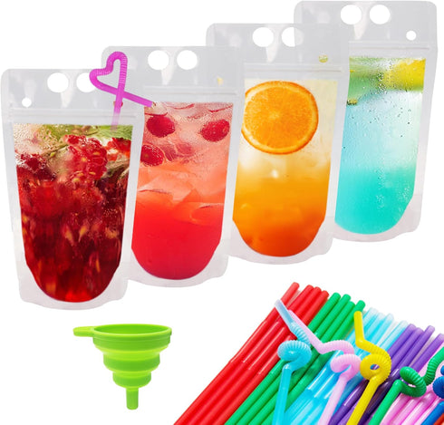 Ozera Drink Pouches, 100 Pcs Reusable 16 oz Drink Juice Pouches for