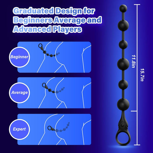 SMAM 12 10 3 6 Vibrating Anal Beads Anal Toys, Insertable Silicone Long Butt Plug Prostate Massager with Vibration