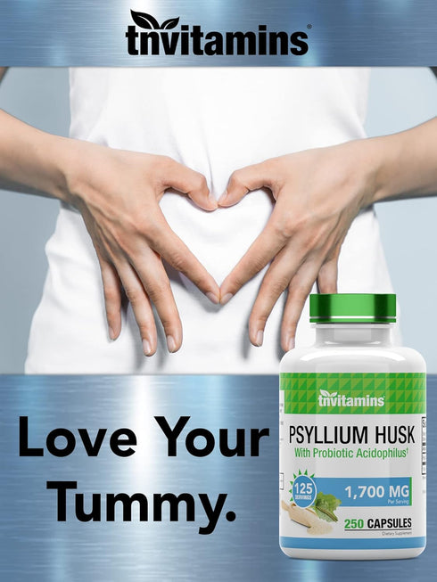 Psyllium Husk Capsules, 1700 MG - 250 Capsules, with Probiotic Acidophilus, Extra Strength