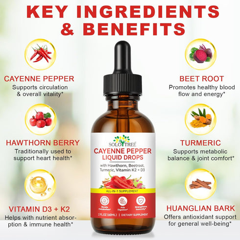 ISUNRISE D3 K2, 60ml Cayenne Pepper Drops Supplement Liquid with Hawthorn Berry, Vitamin Beet Root Powder, Ceylon