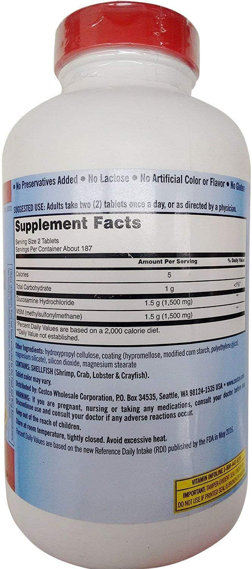 Kirkland Signature Glucosamine HCI Extra Strength (Pack of 2) with MSM, Tablet (375 Count X 2)