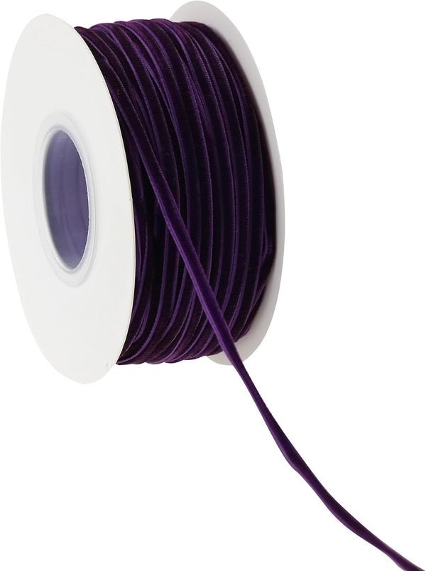 Purple Velvet Ribbon, 1/8" Thin Vintage Ribbon, 50 Yards for Wedding Invitations, Crafts & Gift Wrapping