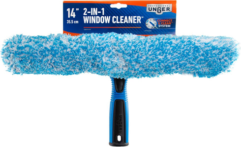 Unger Professional 2-in-1 Squeegee & Scrubber, 14” Window Cleaning Tool, Reusable Microfiber Sleeve