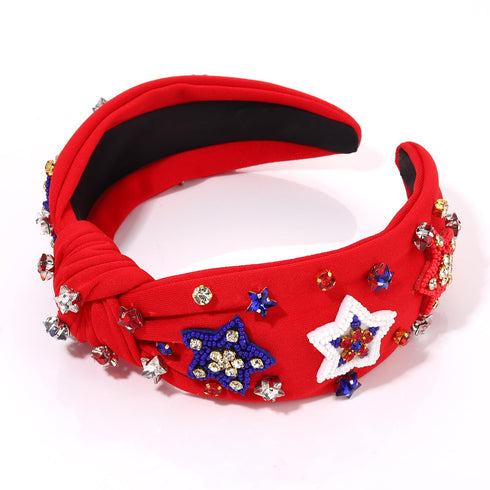 MOLOCH American Flag Headband - 4th of July Knotted Headband with Rhinestone Crystal for Women