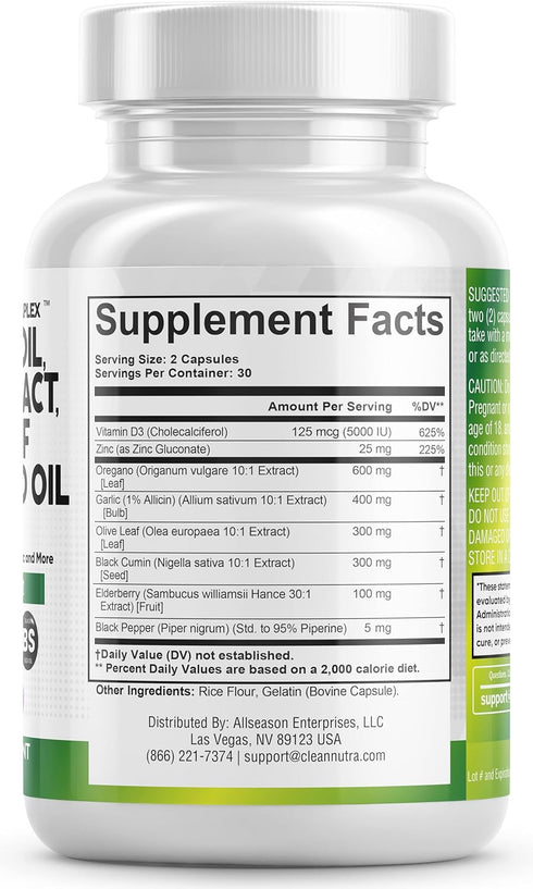Oregano Oil 6000mg, Garlic Extract 4000mg & More - Immune Support & Digestive Health - 60 Caps