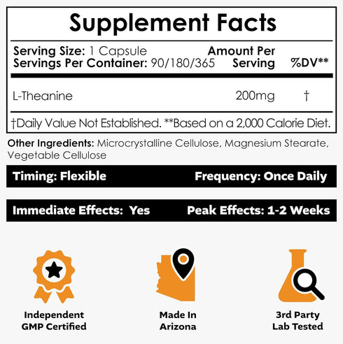 Nootropics Depot L-Theanine Capsules 200mg (90 Count) | Amino Acid Supplement for Relaxation, Stress, Sleep & Focus