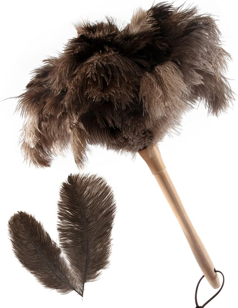 THARAHT 1PCS Ostrich Feather Duster, Fluffy Natural with Wood Handle, Reusable for Cleaning Keyboard and Home