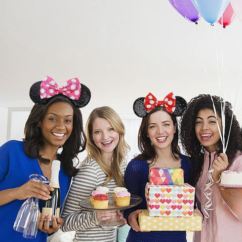 Mouse Ears Headbands for Women, Shiny Bows for Birthday Events, Party Accessories (Rose Pink, 1 Count)