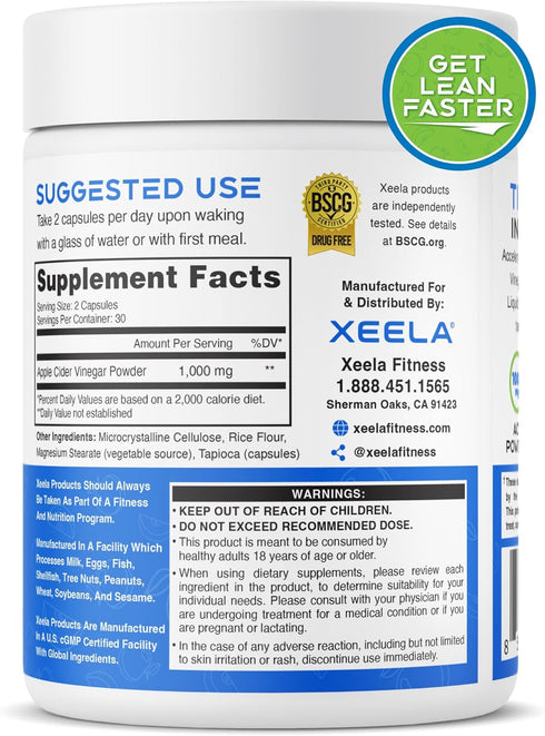 XEELA Apple Cider Vinegar Capsules for Weight Management - The Mother Formula