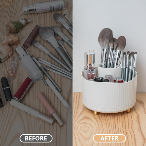 360 Rotating Makeup Brush Holder Organizer, 5 Slot Makeup Organizer for Vanity, White