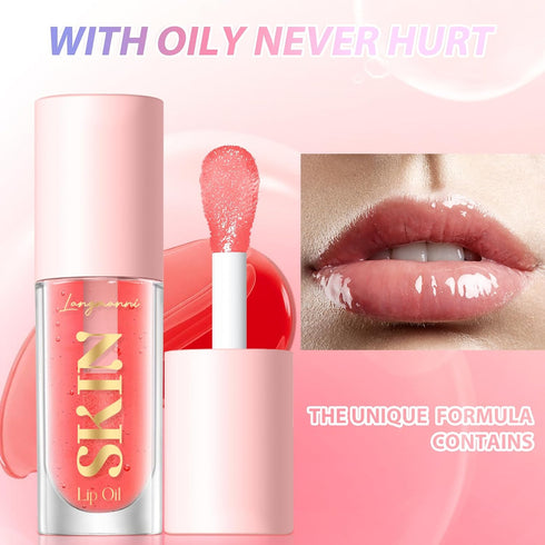 LANGMANNI Moisturizing Lip Oil, No-Sticky Lip Gloss Lip Balm, Fruit Flavored Lip Oil for Dry Lips (Strawberry)