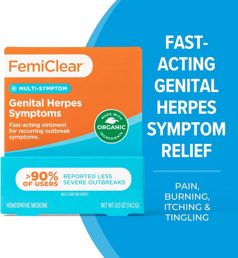 FemiClear for Genital Herpes Symptoms, Multi-Symptom Relief with All-Natural Ingredients, 0.5 Ounce Tube