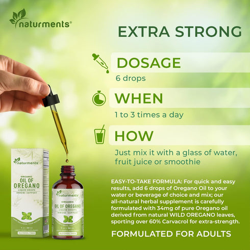 Immune 1 Oz 30 Ml Naturments Oregano Oil Drops for Support & Gut Health. Vegan, Non-GMO, Sugar Free & Gluten Free