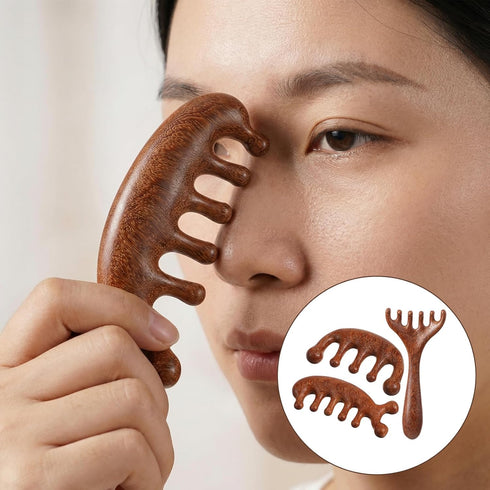Trinkrittey 3 Pcs Wooden Head Scalp Massager Comb Hair Gua Sha Comb Wooden Hair Brush Head Massage Tool Hairs Scrubber