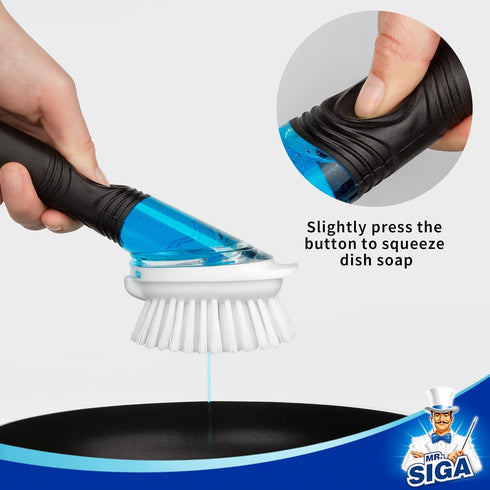 Pack 2 MR.SIGA Soap Dispensing Dish Brush, Kitchen Brush for Pot Pan Sink Cleaning, Black