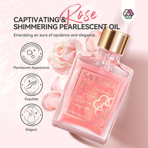 SAVILAND Cuticle Oil Vitamin E - 40ml Rosehip Nail Growth Oil, Plant-based Cuticle Oil for Ultra Nourishing Repair
