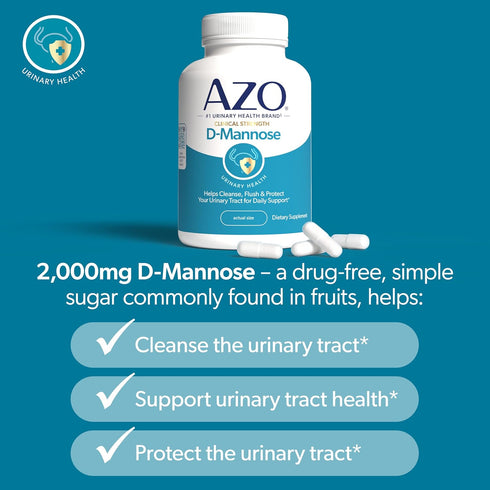 No.1 Recommended 120 Count AZO D Mannose Urinary Tract Health, Cleanse, Flush & Protect The Urinary Tract, Pharmacist