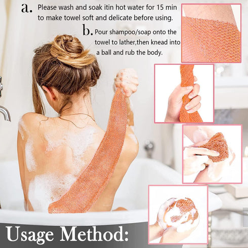 3 Pcs African Exfoliating Net Sponge, Bathing Shower Cloth Kit for Back, Body, Face - Brown