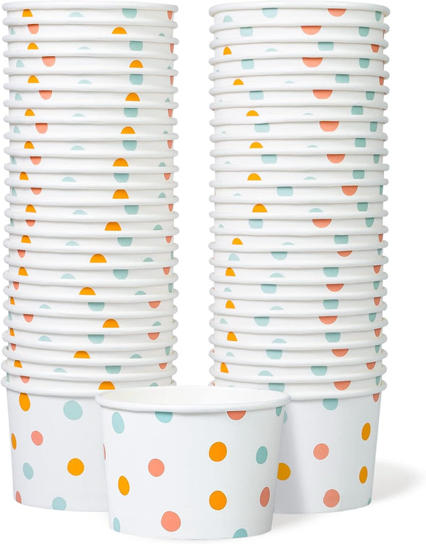 MATICAN Paper Ice Cream Cups - 50-Count 9-Oz Disposable Dessert Bowls for Hot or Cold Food, Party Supplies