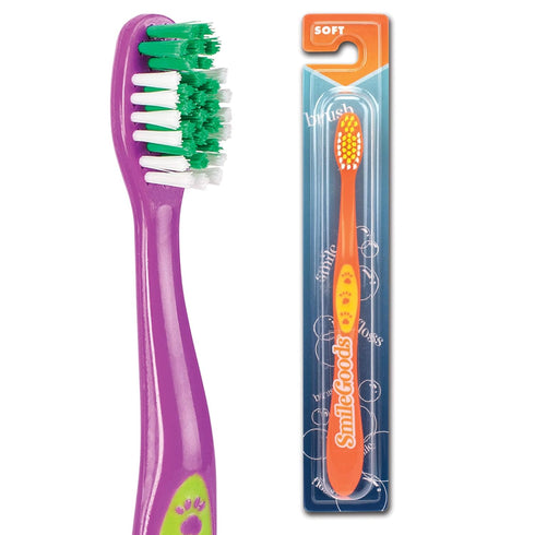 Practicon SmileGoods Y331 Child Toothbrush, Soft, Paw Print Grip, Assorted Colors, Bulk Pack of 72
