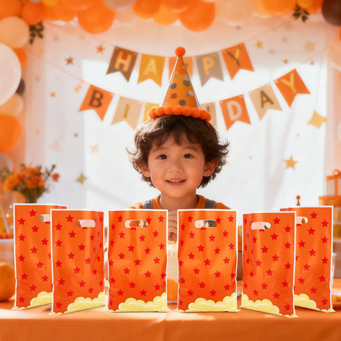 SAVITA 50pcs 25x16.5cm/9.8x6.5in Anime Theme, Plastic Party Favor Goodie Candy Treat Snack Gift Bag with Handles Yellow