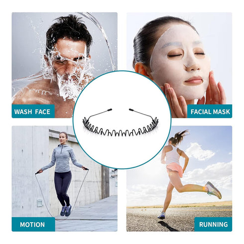 Metal Hair Bands for Men & Women, Black Wavy Hair Bands, Spring Outdoor Sports Headbands