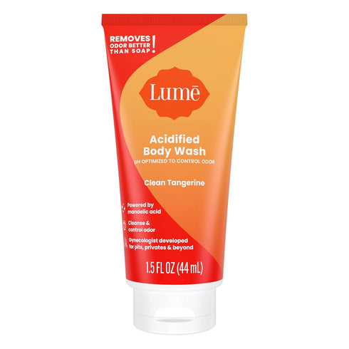 Lume Acidified Body Wash 5 Pack Minis - 24 Hour Odor Control - Moisturizing - 2 ounce Tubes (Clean Tangerine, Lavender