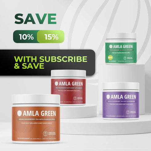Amla Powder & Decaf Green Tea Superfood Supplement, 20x Ultra Concentrated, Organic, Vegan, 90 Servings