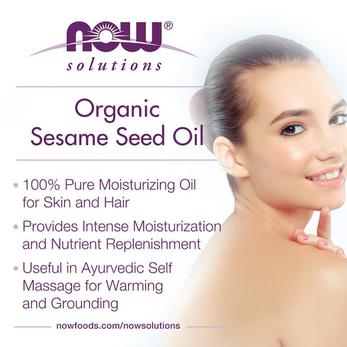 NOW Foods Solutions Organic Sesame Seed Oil, 100% Pure Moisturizing Oil for Skin and Hair, 8-Ounce