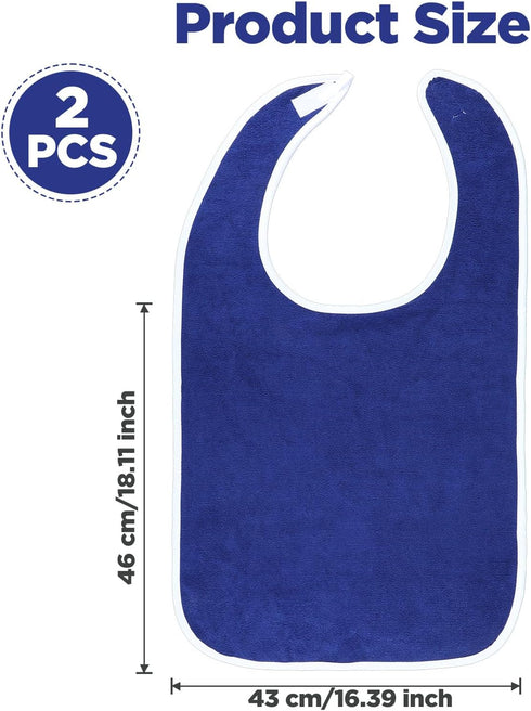 Xelsluthe 2 Pack Adult Bibs for Seniors, Cotton Bib Clothing Protectors for Adults, Washable Reusable Terry Cloth