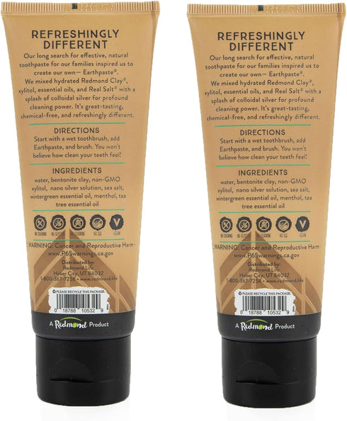 REDMOND - Earthpaste All Natural Non-Fluoride Vegan Organic Non GMO Real Ingredients Toothpaste, Wintergreen, 4 Ounce Tube (2 Pack)