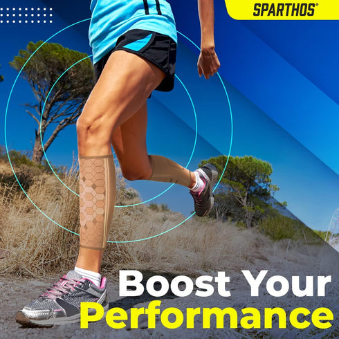 Sparthos Calf Compression Sleeves (Pair) for Men and Women, Calf Pain Relief for Air Travel, Sports