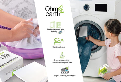 Ohm Earth’s Ohm Wash Laundry Detergent Sheets, Spring Breeze (50 Count) - Hypoallergenic & Biodegradable