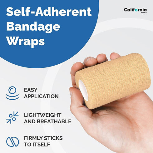 Self-Adhesive Bandage Wrap - 4 Inch, 8 Pack, Breathable Athletic Tape for All Sports - Brown