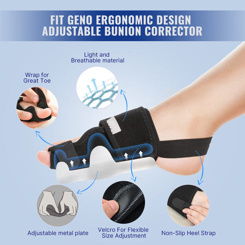 Fitgeno Bunion Corrector for Women & Men Big Toe: Adjustable Foot Straightener Splint Brace for Hallux Valgus Pain
