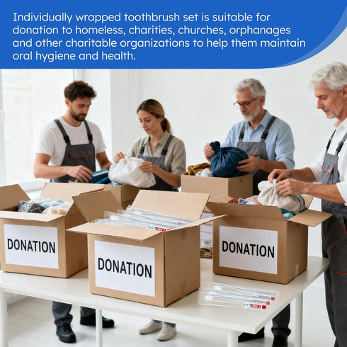 Packaged, (50-Pack) Disposable Toothbrushes with Toothpaste, Light Blue Toothbrush and Toothpaste, Individually