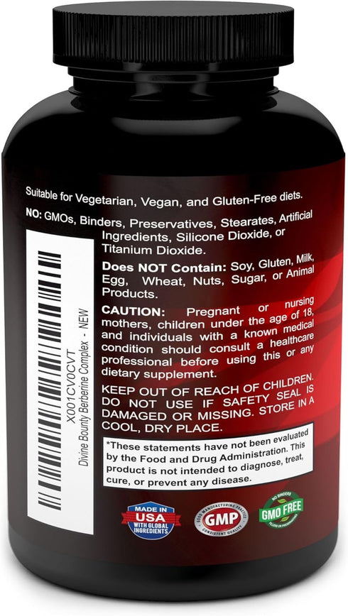 Divine Bounty Pure Berberine Complex - 600mg Per Capsule, 60 Vegetarian Capsules