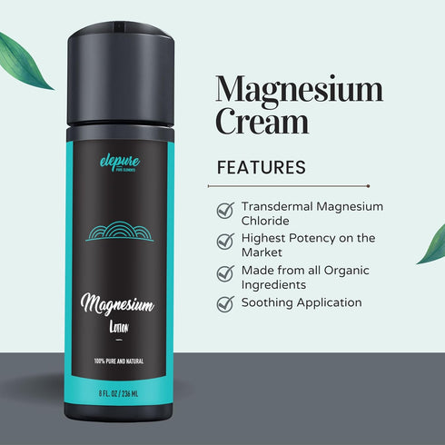Natural Magnesium Lotion, Highest Potency, 8 oz, Over 1800 MG/oz, Not Water Based