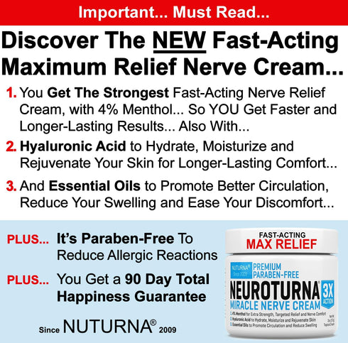 Neuropathy Nerve Relief Cream - Premium 3X Action Cream for Targeted Relief, Maximum Strength with 4% Menthol, 8 Oz