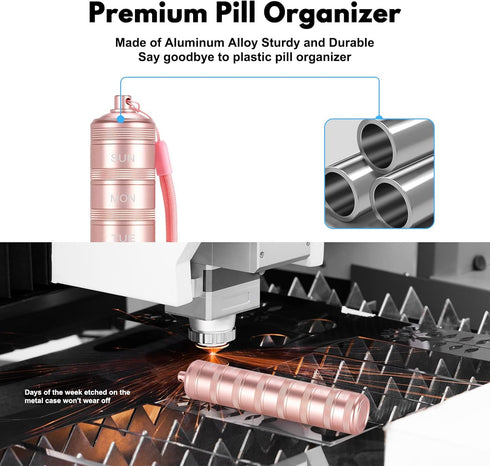Portable Waterproof Metal Pill Organizer - Compact Travel Pill Box, 7 Day Daily Holder for Small Pills, Aluminum Alloy,