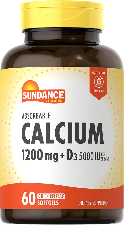 Calcium 1200mg with Vitamin D3 | 60 Absorbable Softgels | Non-GMO and Gluten Free Supplement by Sundance