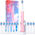 Electric Toothbrush for Adults, 10 Brush Heads, Rechargeable, 40000 VPM, 3 Modes, Smart Timer, Pink