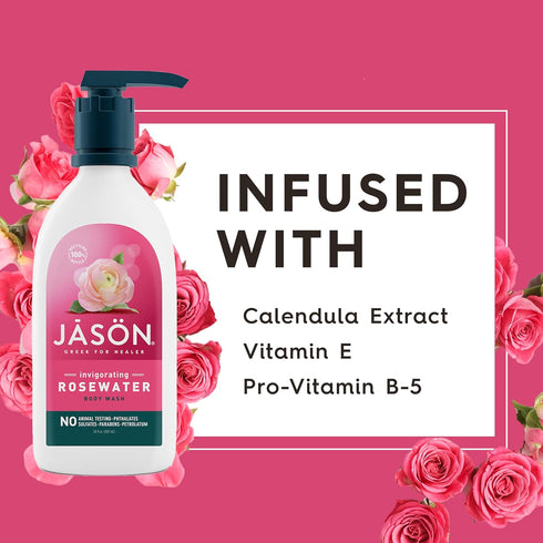 JASON Rosewater Invigorating Body Wash, 30 Fluid Ounces, For a Gentle Feeling Clean