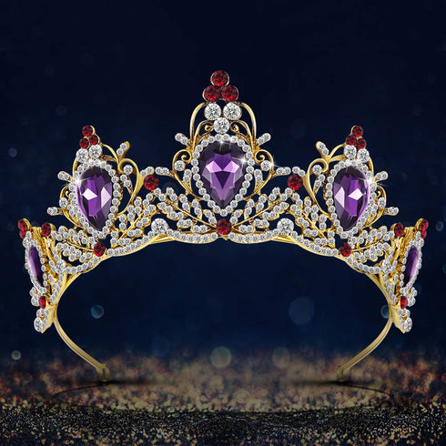 Luxury Purple Crystal Crown, Baroque Rhinestone Tiara and Bridal Crown Headband
