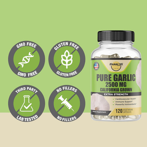 Garlic Capsules 2500mg, Organic Garlic Bulbs, Natural Immune Support, 40 Day Supply