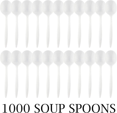 Plasticpro Medium Weight Disposable Soup Spoons - 1000 Count, Plastic Silverware, White