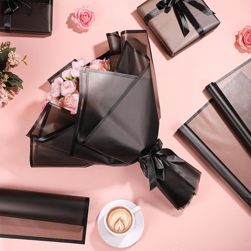 25 Sheets Black Flower Wrapping Paper, Waterproof Floral Paper for Wedding and Birthday Gift Packaging