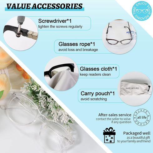 MARE AZZURO Reading Glasses 3.50 - Trendy Durable Readers for Large Women
